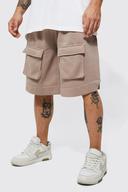Mens Taupe Oversized Long Length Front Cargo Short
