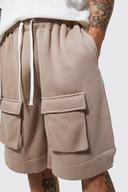 Mens Taupe Oversized Long Length Front Cargo Short