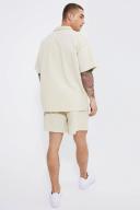 Mens Taupe Oversized Popcorn Waffle Polo & Boxy Short Set