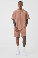 Mens Taupe Oversized Premium Towelling T-Shirt & Short Set