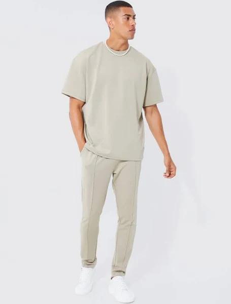 Mens Taupe Oversized Scuba T-Shirt and Jogger Set