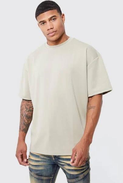 Mens Taupe Oversized Scuba T-Shirt