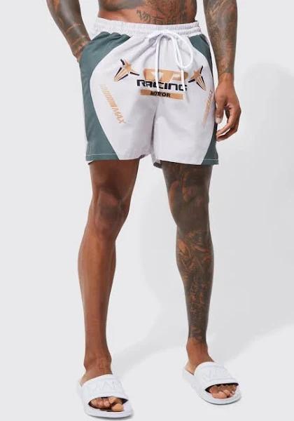 Mens Taupe Short Length Racing Swim Shorts