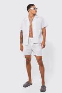 Mens Taupe Short Sleeve Boxy Mini Stripe Shirt and Short