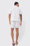 Mens Taupe Short Sleeve Boxy Mini Stripe Shirt and Short