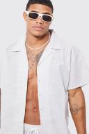 Mens Taupe Short Sleeve Boxy Mini Stripe Shirt and Short