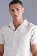 Mens Taupe Short Sleeve Regular Linen Look Shirt