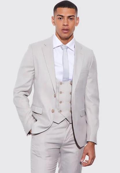 Mens Taupe Skinny Single Breasted Textured Suit Jacket