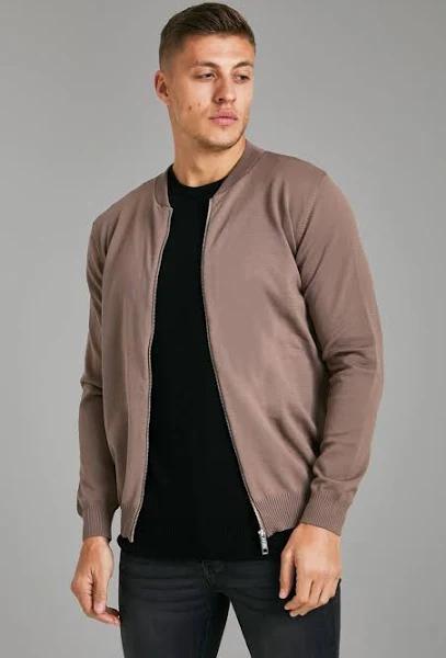 Mens Taupe Smart Knitted Bomber