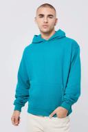 Mens Teal Boxy Heavy Loopback Hoodie