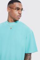 Mens Teal Oversized Extended Neck Ottoman Rib T-Shirt