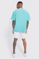 Mens Teal Oversized Extended Neck Ottoman Rib T-Shirt