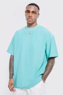 Mens Teal Oversized Extended Neck Ottoman Rib T-Shirt
