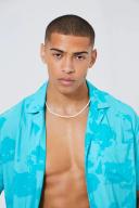 Mens Teal Short Sleeve Oversized Viscose Face Shirt