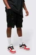 Mens True Black Plus Skinny Stretch Distressed Denim Short
