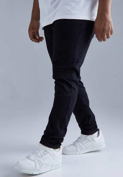 Mens True Black Plus Stretch Skinny Fit Biker Jean