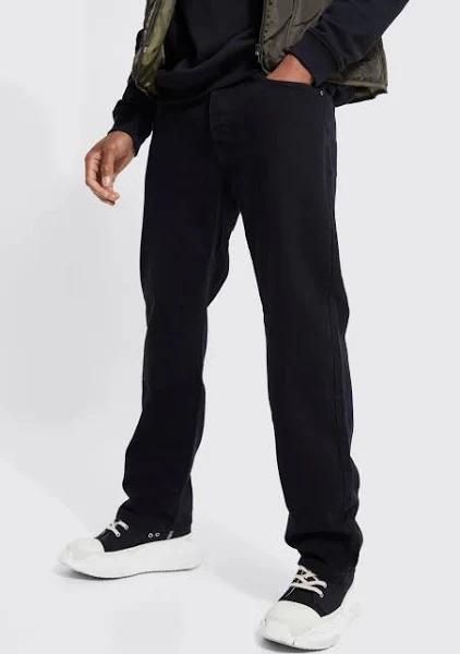 Mens True Black Relaxed Fit Rigid Jeans