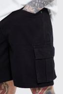 Mens True Black Relaxed Rigid Denim Cargo Shorts