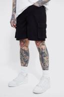 Mens True Black Relaxed Rigid Denim Cargo Shorts