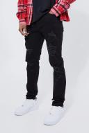 Mens True Black Skinny Stretch All Over Rip Jeans