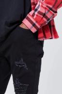 Mens True Black Skinny Stretch All Over Rip Jeans
