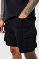 Mens True Black Skinny Stretch Denim Cargo Shorts