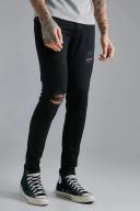 Mens True Black Skinny Stretch Distressed Biker Jeans
