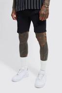 Mens True Black Skinny Stretch Multi Rip Denim Shorts