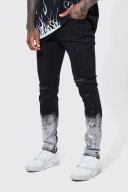 Mens True Black Skinny Stretch Ombre Paint Detail Jeans