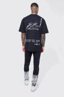 Mens True Black Skinny Stretch Ombre Paint Detail Jeans