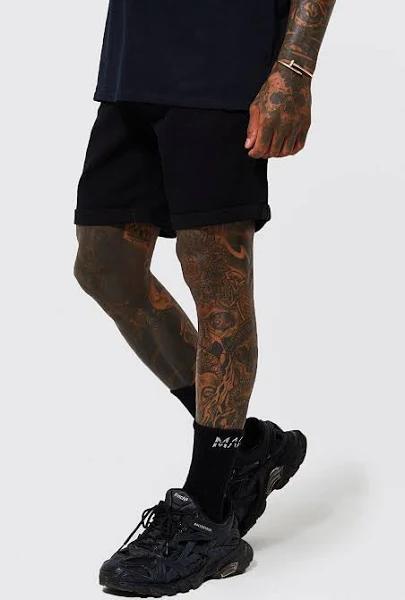 Mens True Black Slim Rigid Denim Shorts