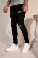 Mens True Black Super Skinny Jeans With All Over rips