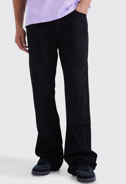 Mens True Black Tall Relaxed Rigid Flare Jean