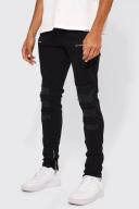 Mens True Black Tall Skinny Fit Large Biker Panel Jean