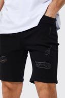 Mens True Black Tall Skinny Stretch Distressed Denim Short