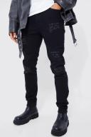 Mens True Black Tall Skinny Stretch Rip and Repair Jean