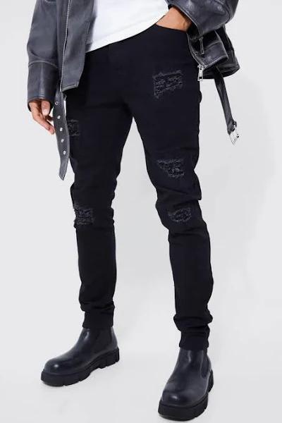 Mens True Black Tall Skinny Stretch Rip and Repair Jean