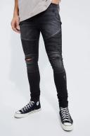 Mens True Black Tall Super Skinny Ripped Biker Jean