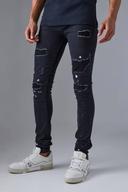 Mens True Black Tall Super Skinny Ripped Paint Splatter Jeans