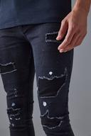 Mens True Black Tall Super Skinny Ripped Paint Splatter Jeans