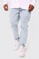Mens Vintage Blue Plus Skinny Stretch Rip and Repair Jeans