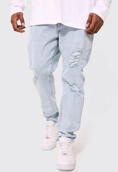 Mens Vintage Blue Plus Skinny Stretch Rip and Repair Jeans