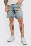Mens Vintage Blue Relaxed Rigid Rip and Repair Denim Shorts
