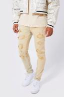 Mens Vintage Blue Skinny Stretch Bleached Ripped Jeans