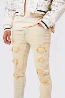 Mens Vintage Blue Skinny Stretch Bleached Ripped Jeans