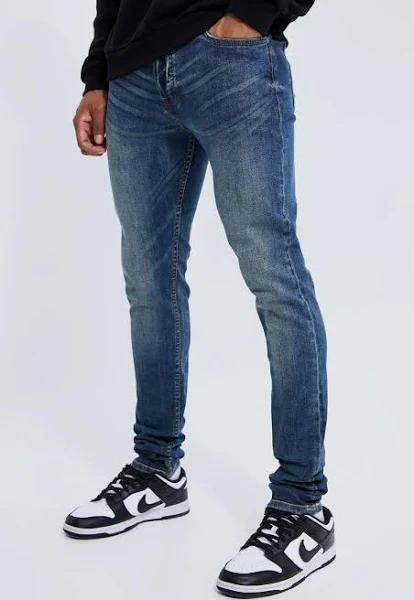 Mens Vintage Blue Skinny Stretch Stacked Jeans