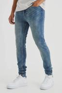 Mens Vintage Blue Skinny Stretch Stacked Tinted Jeans