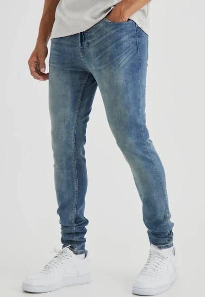 Mens Vintage Blue Skinny Stretch Stacked Tinted Jeans