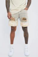 Mens Vintage Blue Slim Rigid Paint Splatter Bleached Denim Shorts