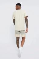 Mens Vintage Blue Slim Rigid Paint Splatter Bleached Denim Shorts